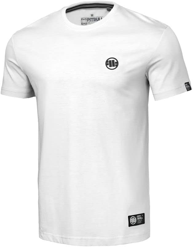 PITBULL - Men's T-Shirt Small Logo, Classic Fit Men's Tshirt, Cotton Shirt for Men, Comfortable Basic T-Shirt - White