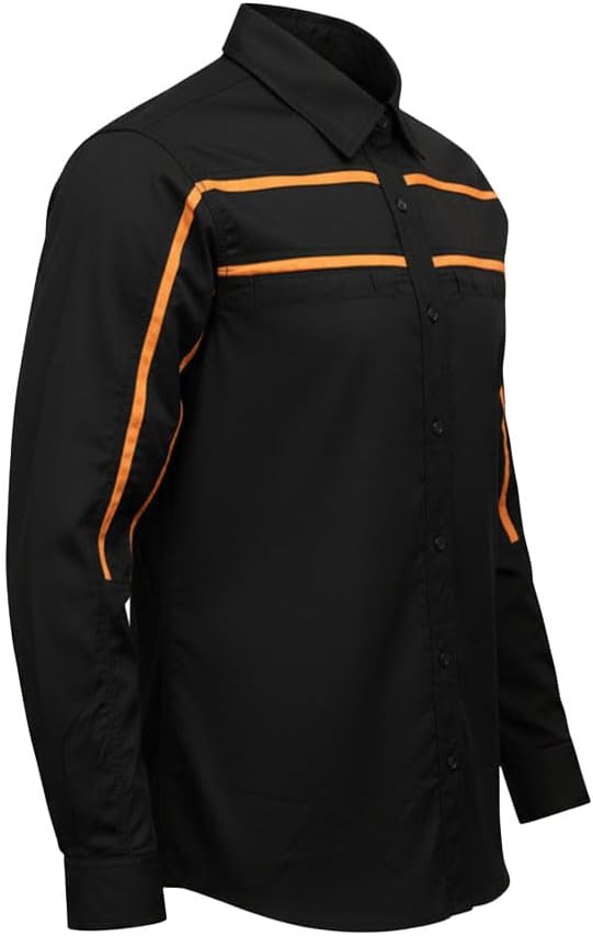 MMCC Men's Octane Work Shirt - Long Sleeve Mechanic Button-Up with Chest Pockets - Black-orange