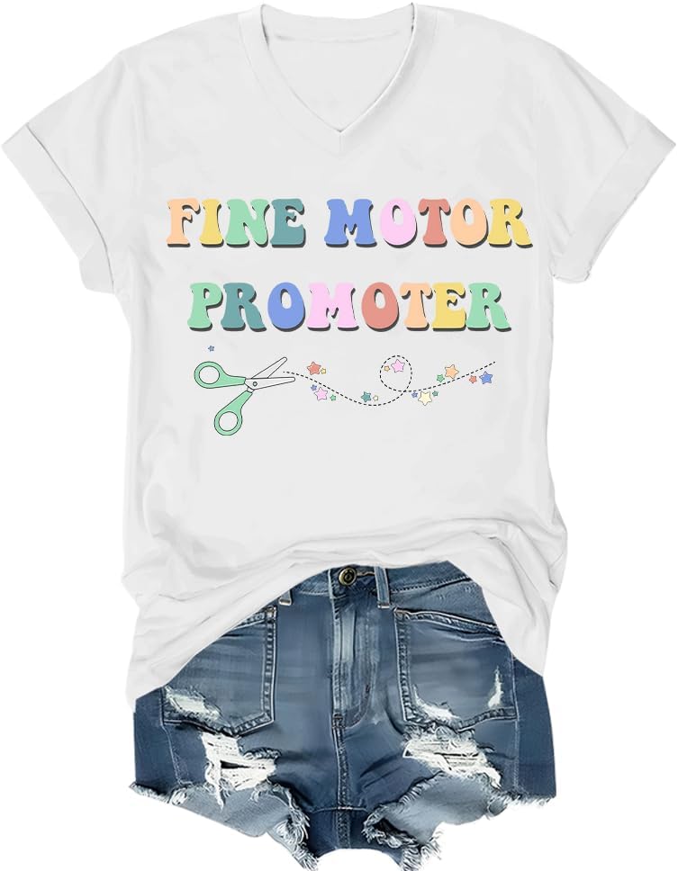 Occupational Therapist Shirts for Women Fine Motor Promoter OT Tshirt - V Neck White1