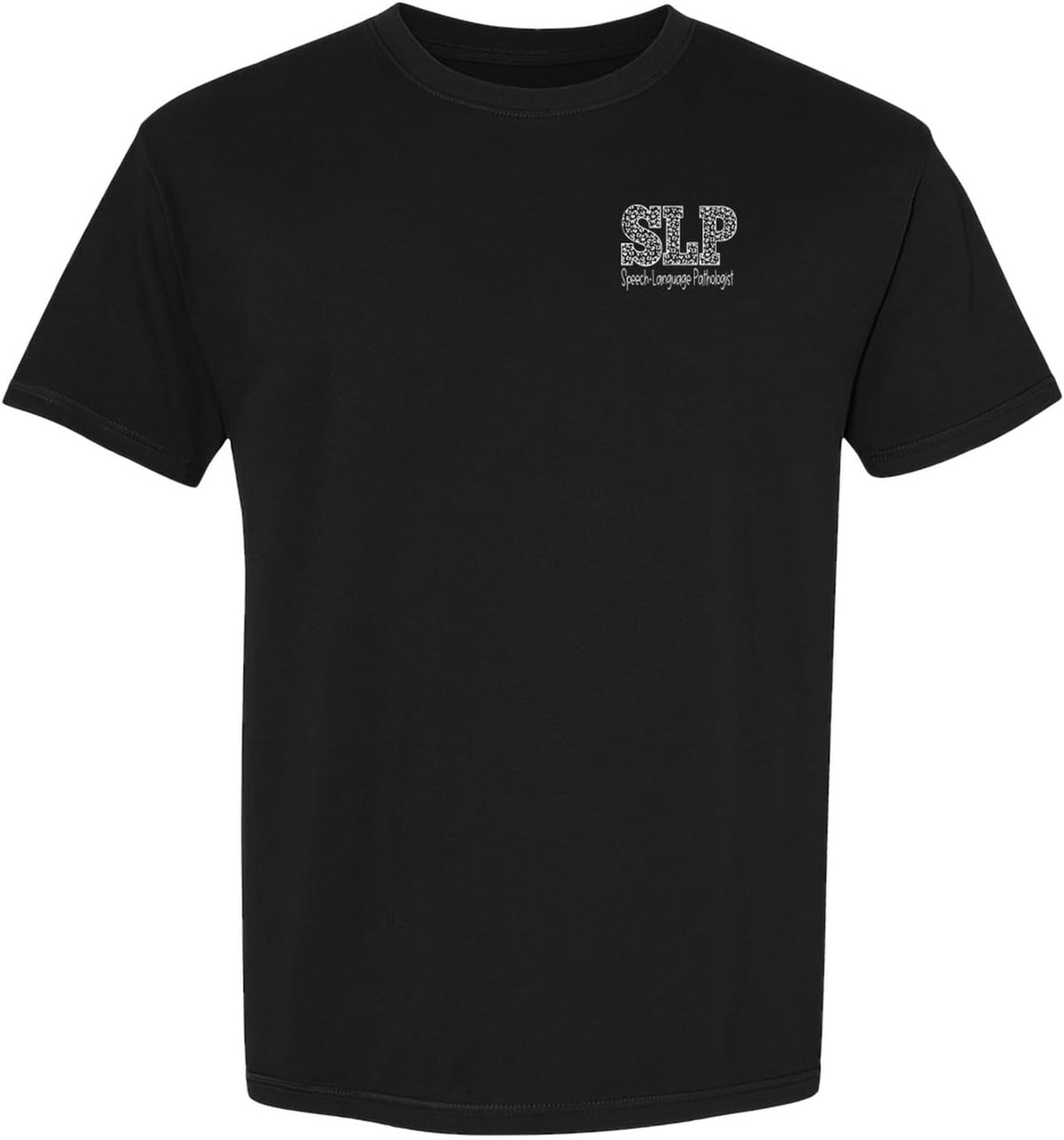 Speech Language Pathologist T-Shirt, SLP Left Chest Design for Speech Therapist Gifts - Black