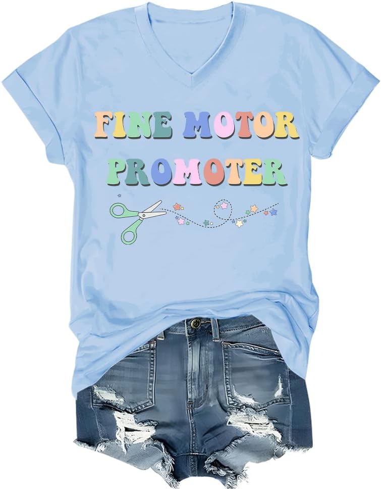 Occupational Therapist Shirts for Women Fine Motor Promoter OT Tshirt - V Neck Carolina Blue1