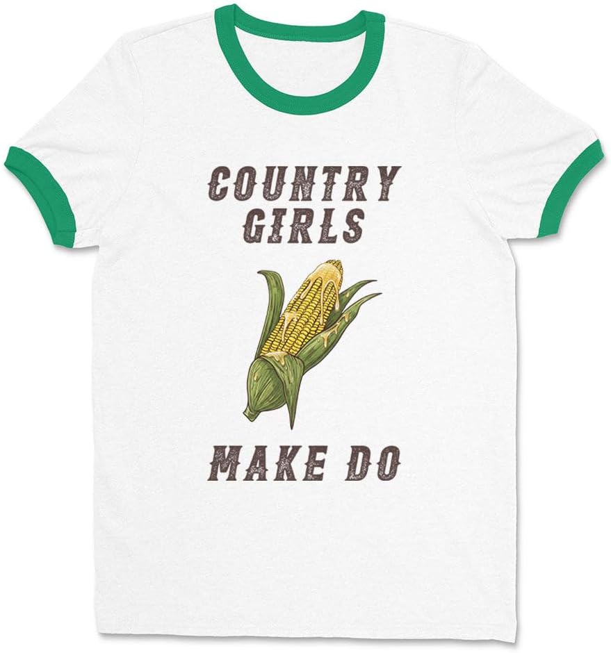 Country Girls Make Do Ringer T-Shirt Unisex - White\/Kelly Green