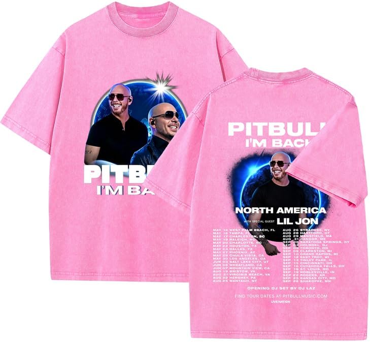 Pitbulls Merch Shirt 2026 I'm Back World Tour Music Tshirt for Fans - Pink