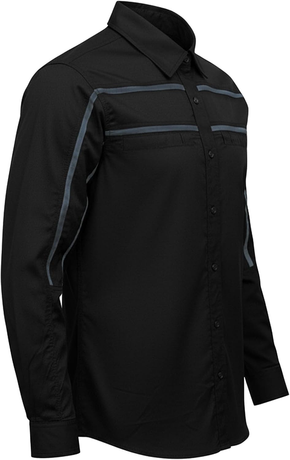 MMCC Men's Octane Work Shirt - Long Sleeve Mechanic Button-Up with Chest Pockets - Black-grey