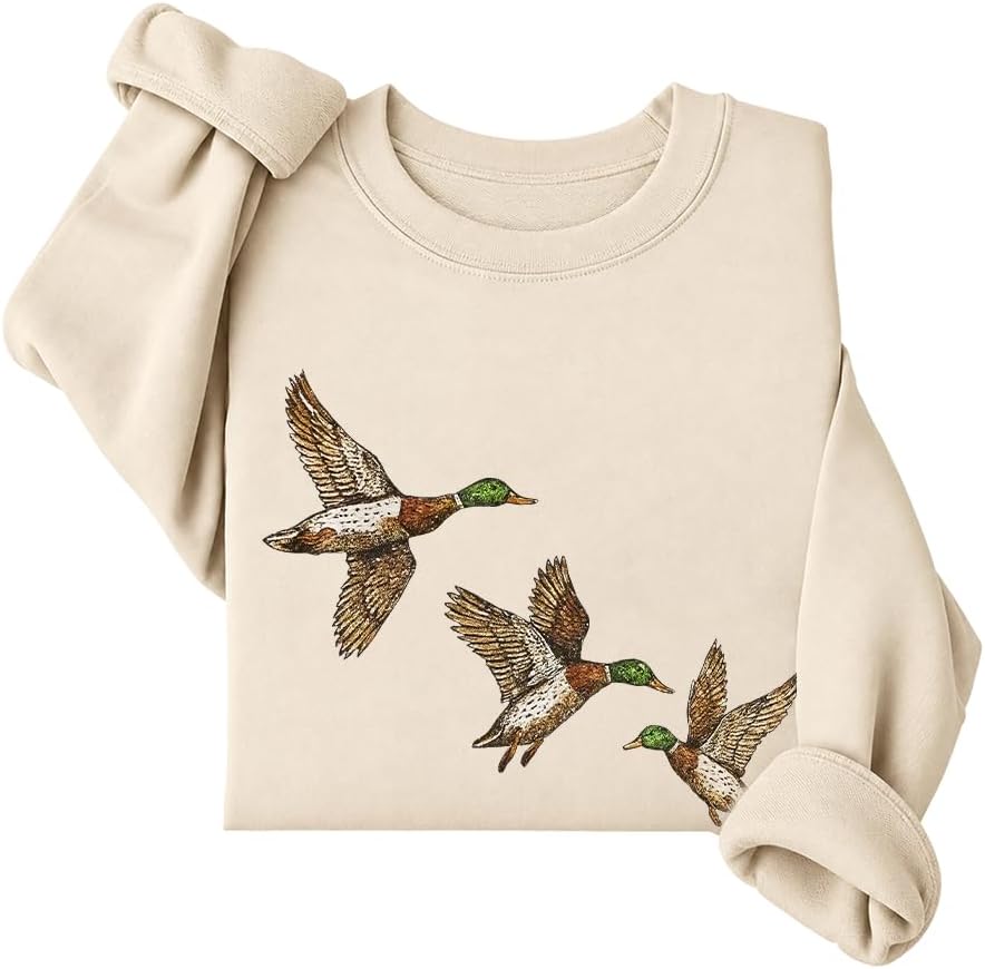 Mallard Duck Sweatshirt Flying Mallards Duck Hunting Season Sweatshirts - Crew Neck Creamy Yellow-5