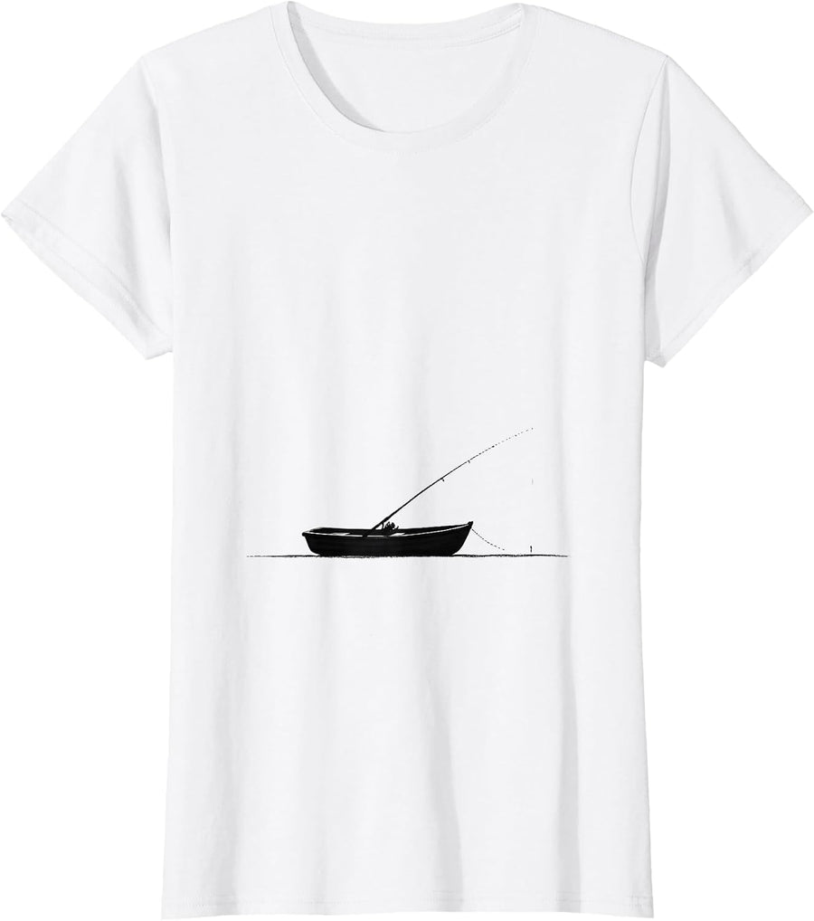 Women's Rowboat Minimalist Funny Fishing Dad Humor T-Shirt - White