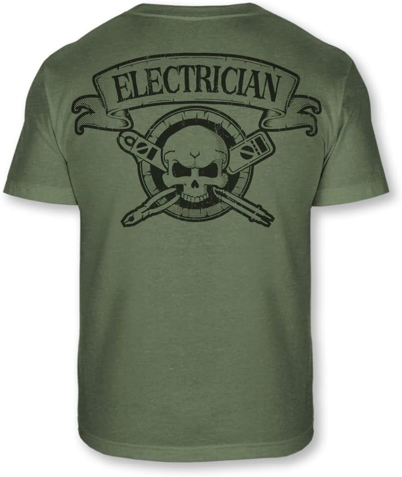 Electrician Skull Crossbones T-Shirt - Electrical Worker Badge Tee - A106 - As Pictured