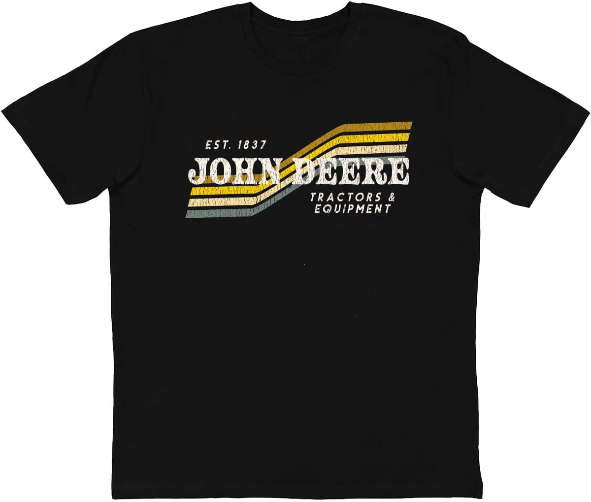 John Deere Mens Very Soft Vintage Wash Retro Stripe Short Sleeve Tshirt in Black - Black