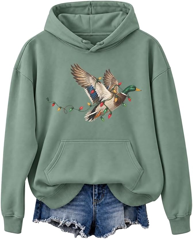 Mallard Duck Sweatshirt Flying Mallards Duck Hunting Season Sweatshirts - Hooded Neck Green-12