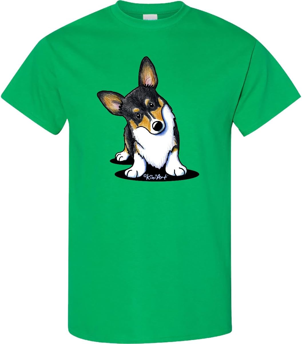 inktastic Tri Color Corgi Adult T-Shirt - KiniArt - Kelly Green