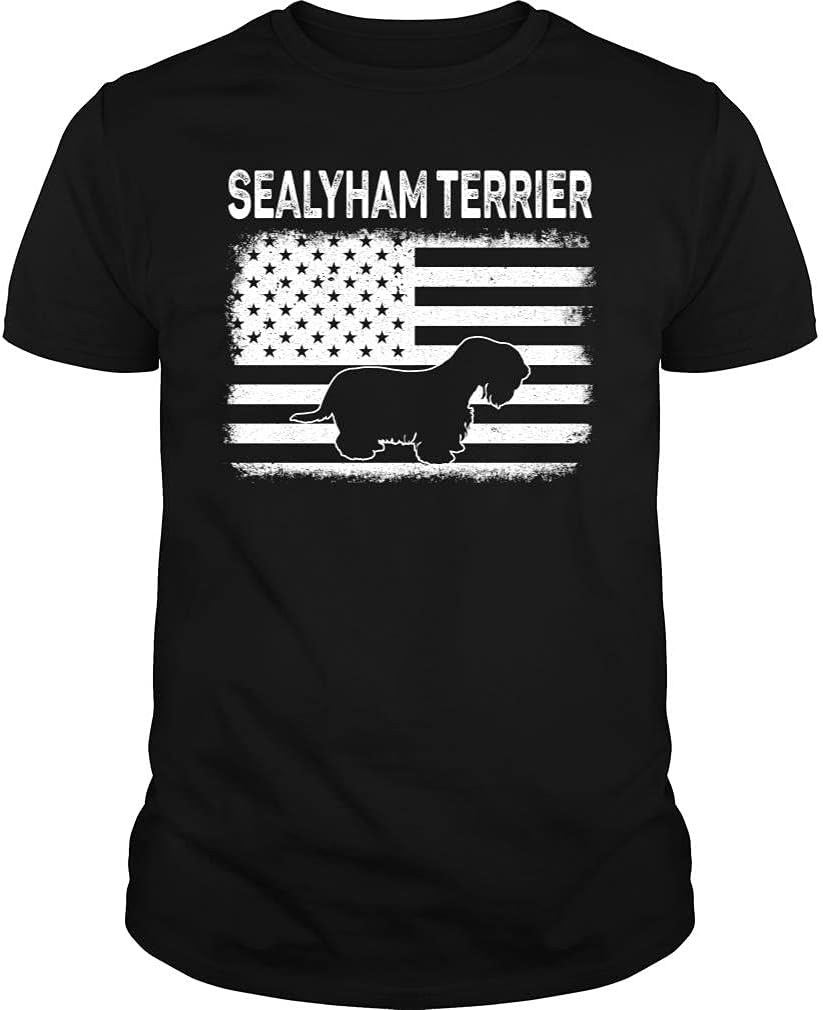 Sealyham Terrier American Flag Tshirt - Unisex Tee - Black