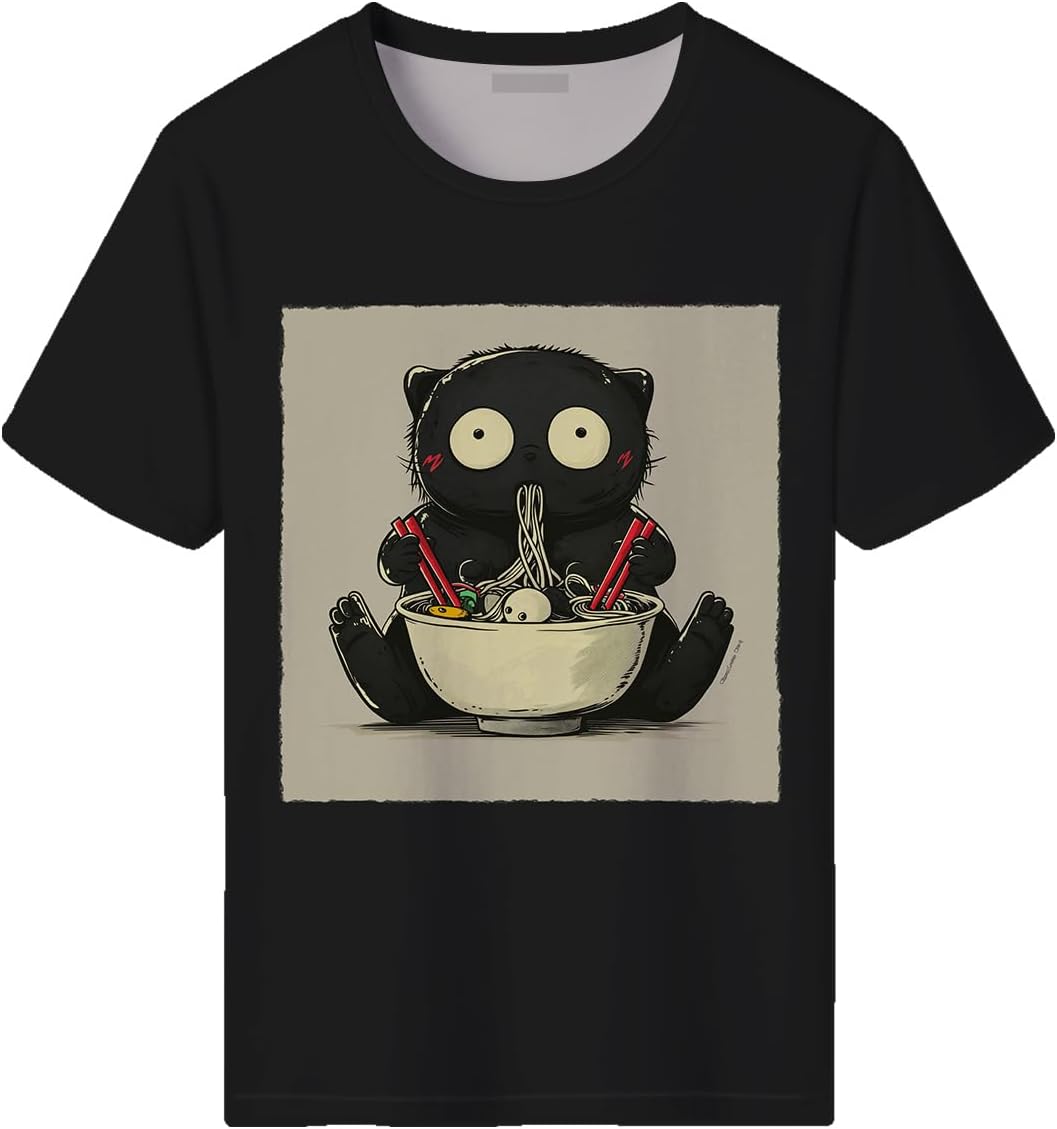 Men's Funny Dog Ramen Graphic T-Shirts Japanese Kawaii Anime Dog T-Shirt Casual Summer Tees - Black6