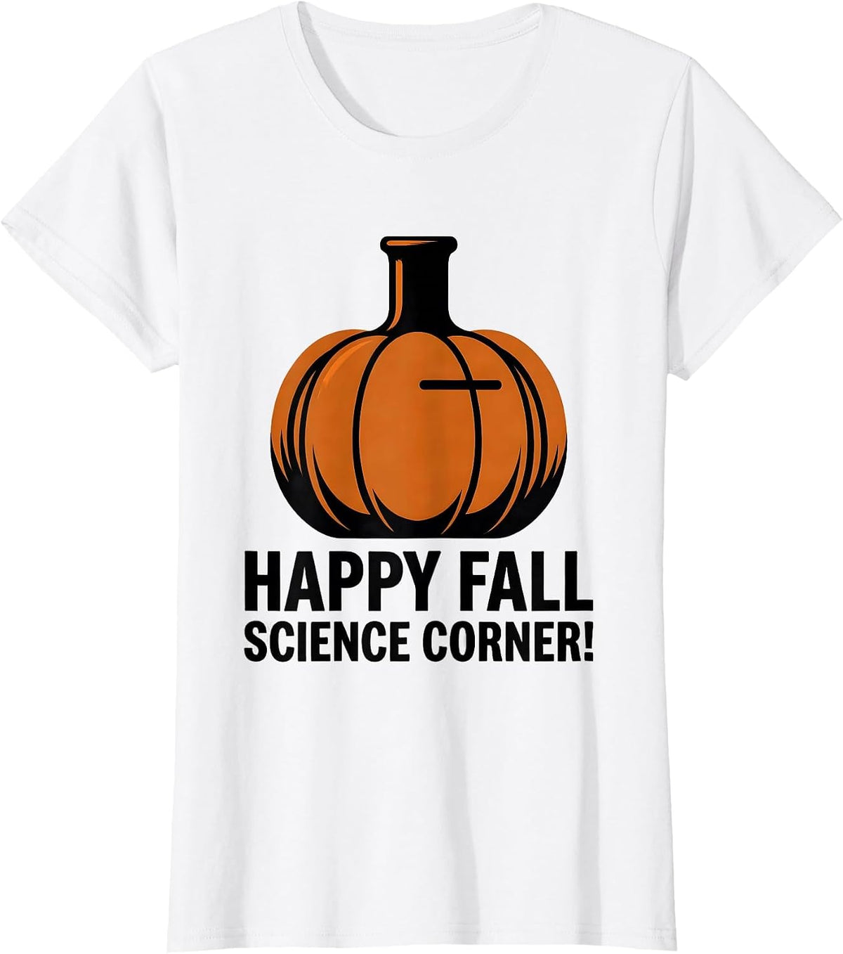 Women's Happy Fall, Science Corner! Retro Stencil Pumpkin Teacher T-Shirt - White