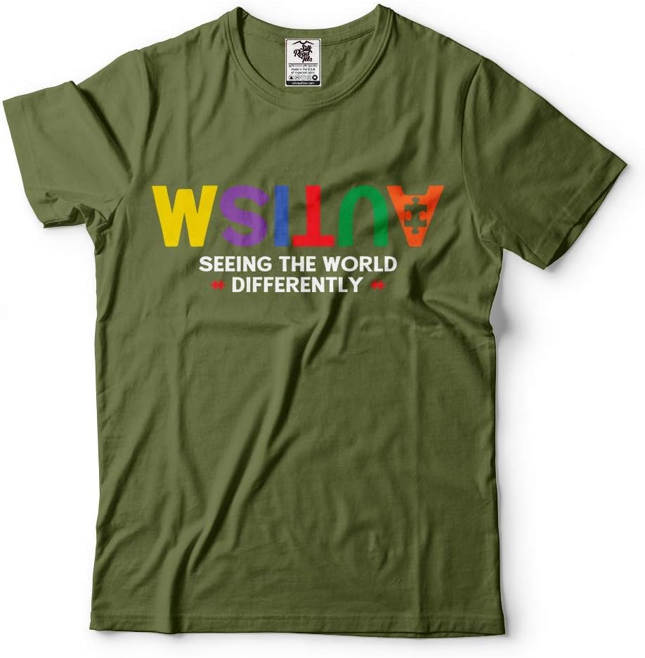 Silk Road Tees Autism Seeing World Differently Awareness Day Tee Shirt - Military Green