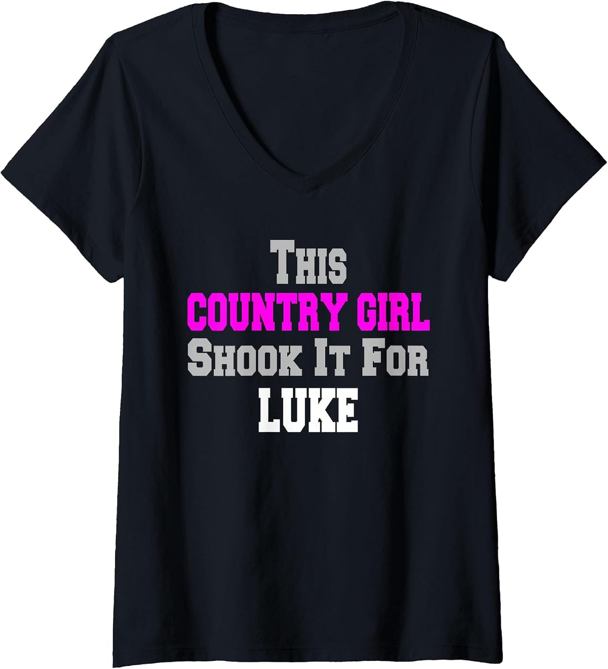 Women's Country Girl Shook It for Luke Fun Music V-Neck T-Shirt - Black