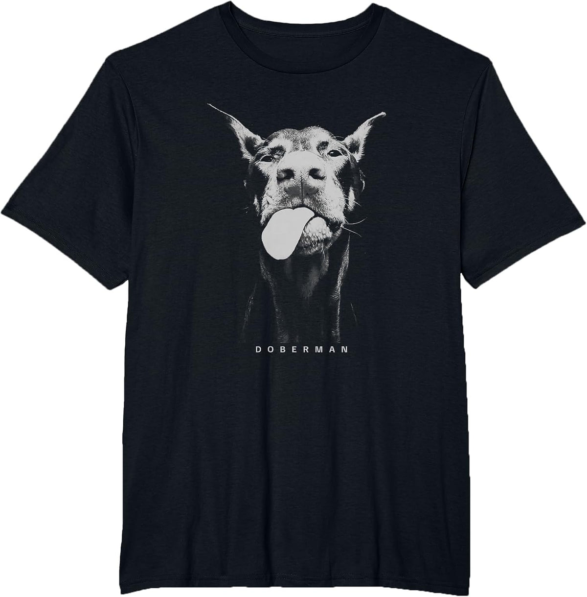 Playful Doberman Serving Attitude with a Tongue-Out Smirk T-Shirt - Black