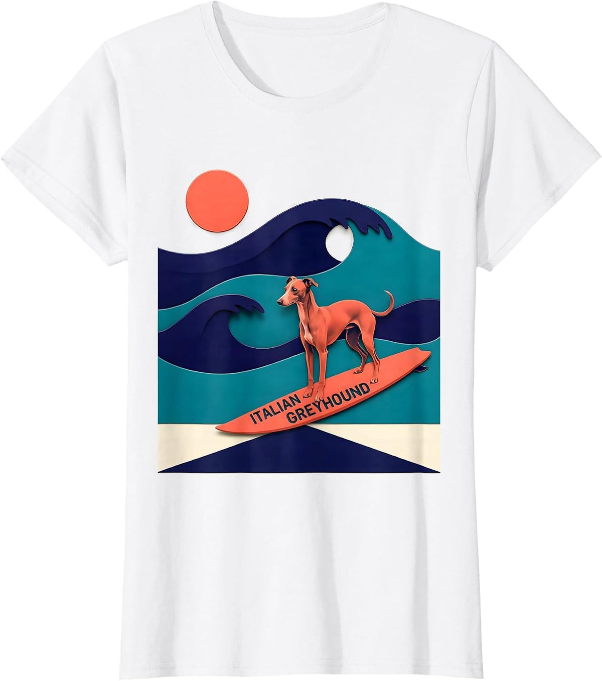 Women's Italian Greyhound Stencil Graphic Surf Dog Breed Humor T-Shirt - White