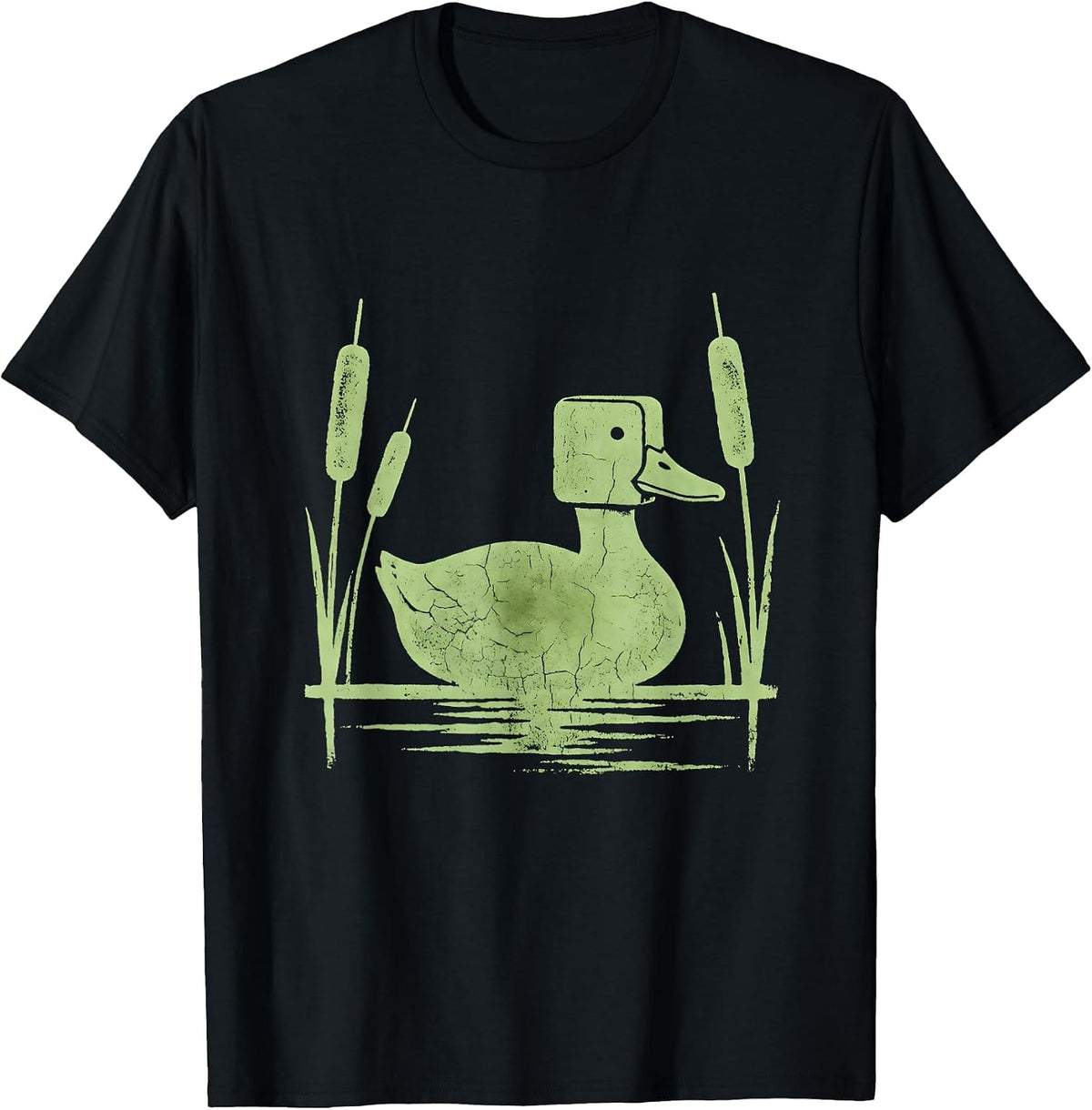 Men's Duck Decoy Camo Cattails Marsh Hunting Illustration T-Shirt - Black