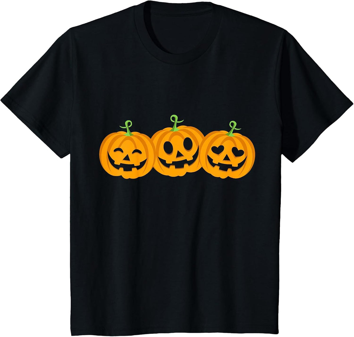 Three Halloween Pumpkins Jack o Lantern Faces T-Shirt - Black