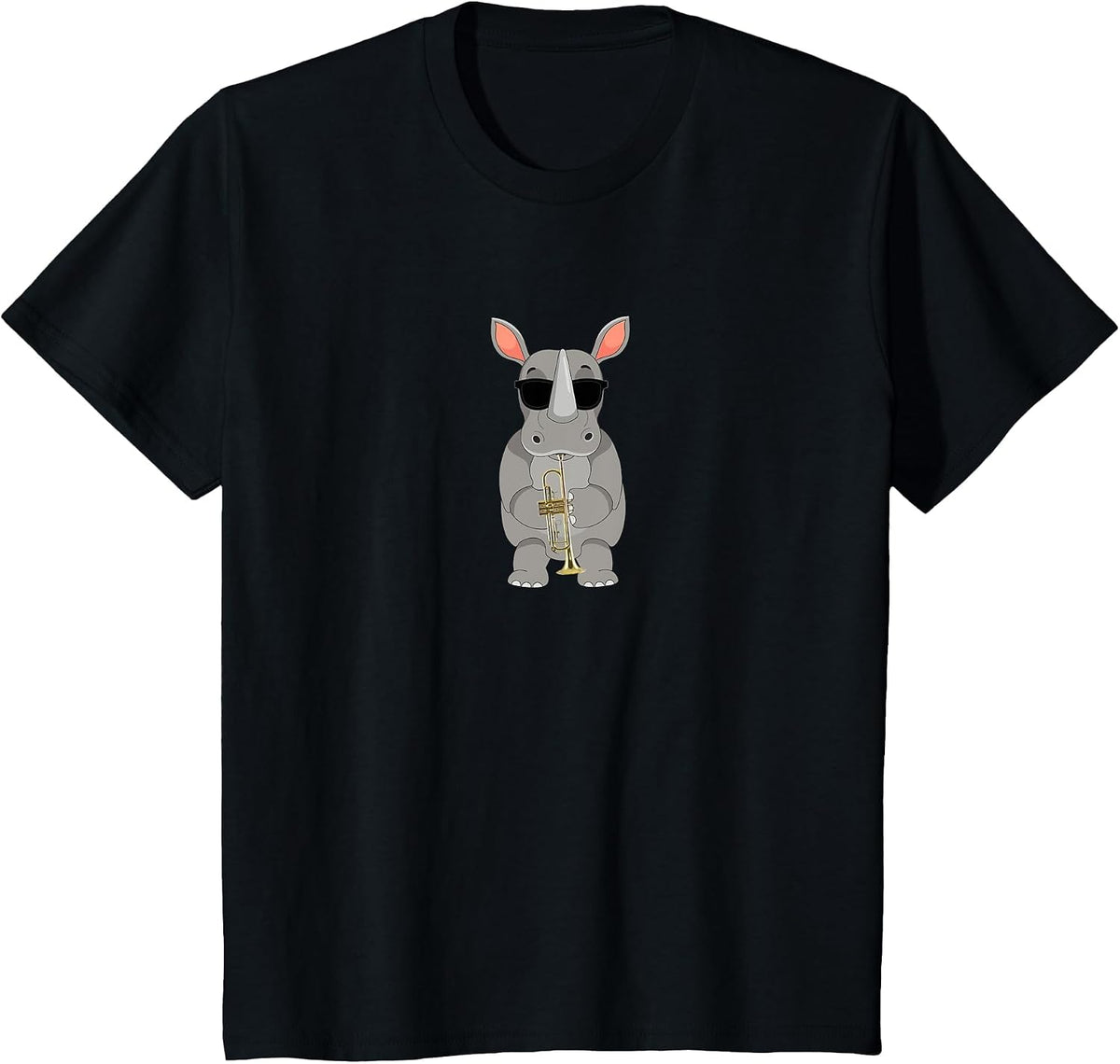 Funny Rhino Wearing Sunglasses Playing Trumpet T-Shirt - Black