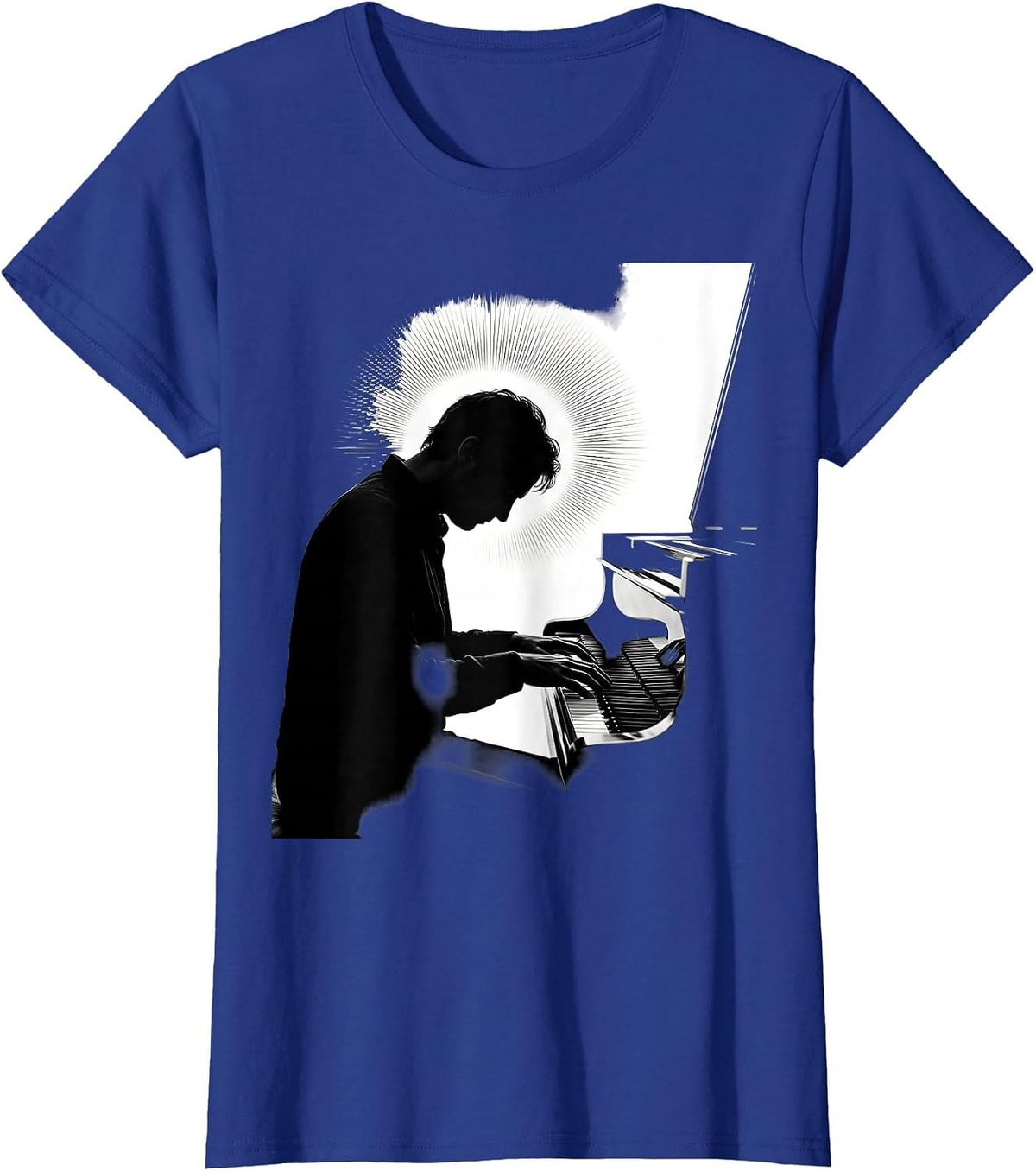 Women's Silhouette Pianist Gift Keyboard Player Humor T-Shirt - Royal Blue