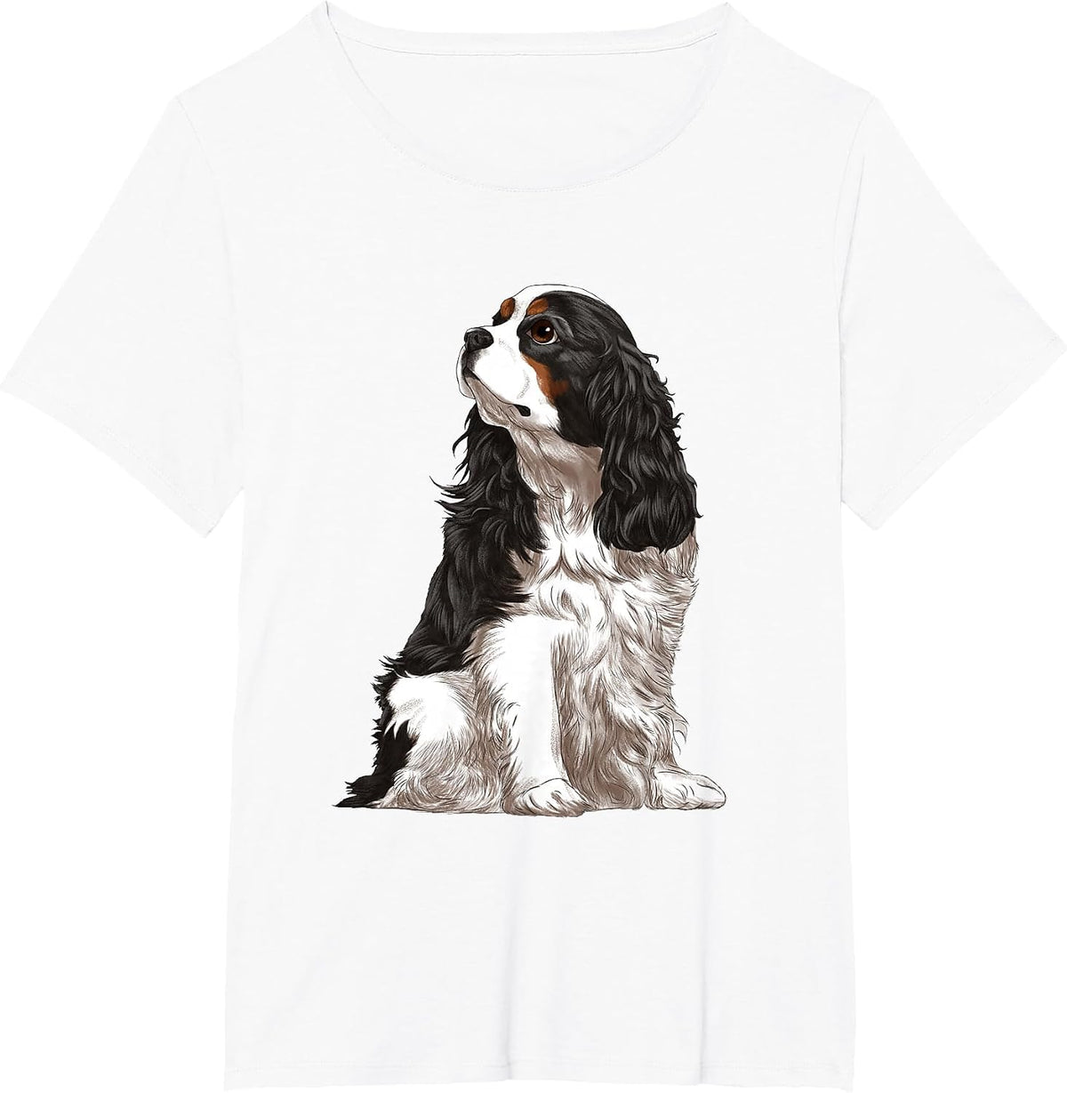 Sitting Dog Tri-Color Cavalier King Charles Spaniel T-Shirt - White