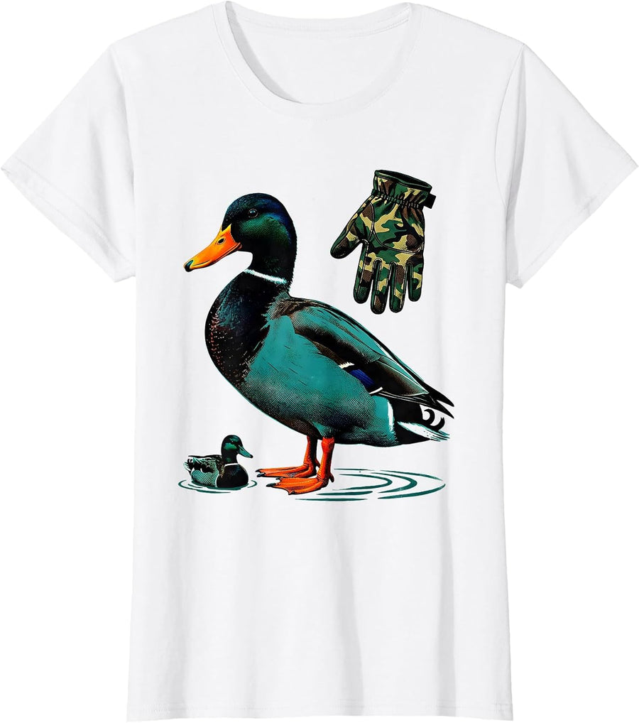 Women's Camo Mallard Duck Hunting Dad Humor Gift T-Shirt - White