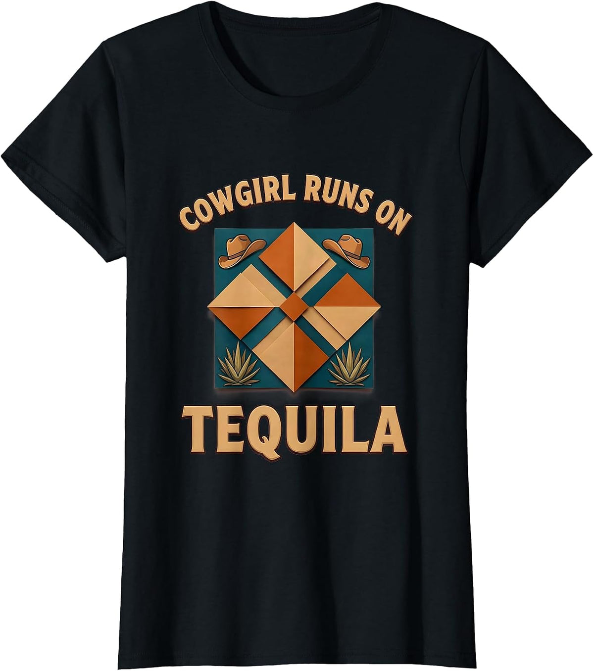 Women's Cowgirl Runs On Tequila Western Design T-Shirt - Black