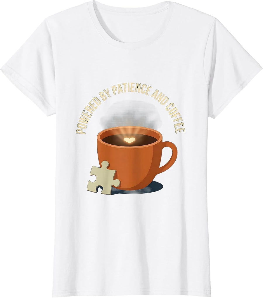 Women's Powered by Patience and Coffee Sped Teacher T-Shirt - White