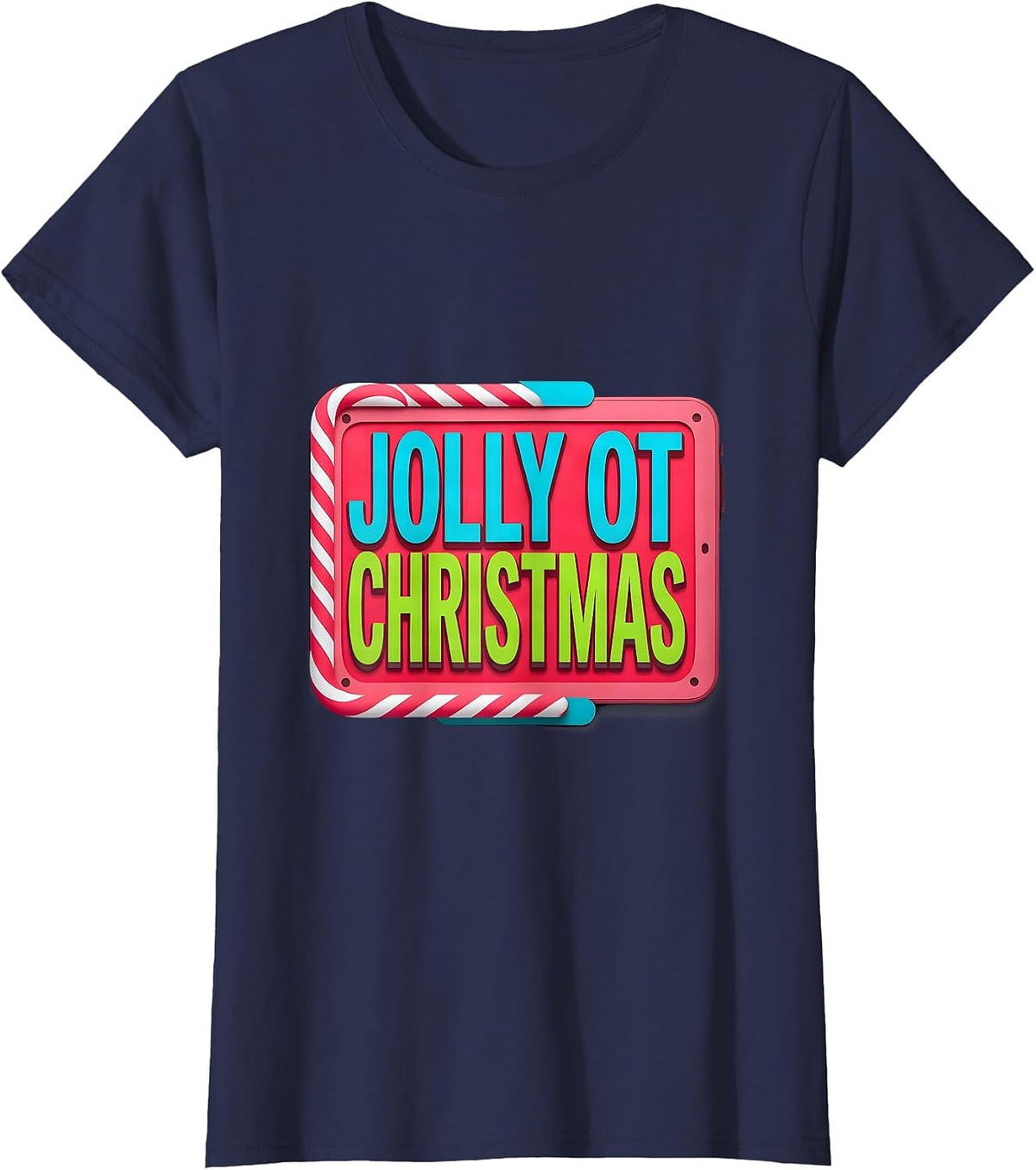 Women's Jolly OT Christmas Funny Occupational Therapy Workplace T-Shirt - Navy Blue