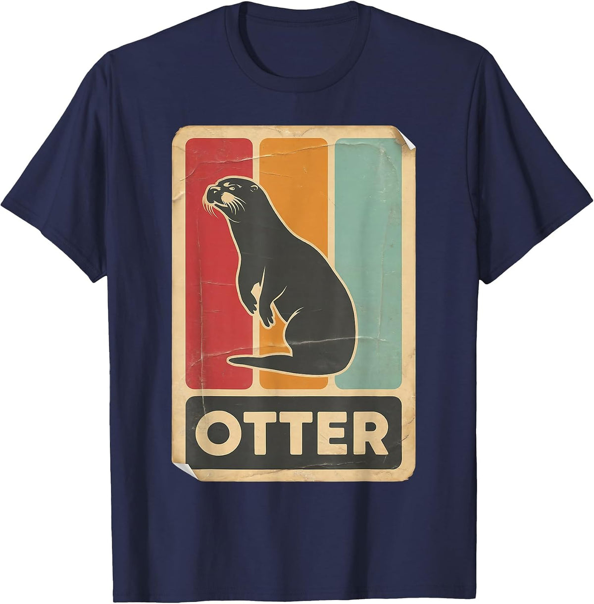 Ocean Animal Sea Fish Vintage Otter T-Shirt - Navy Blue