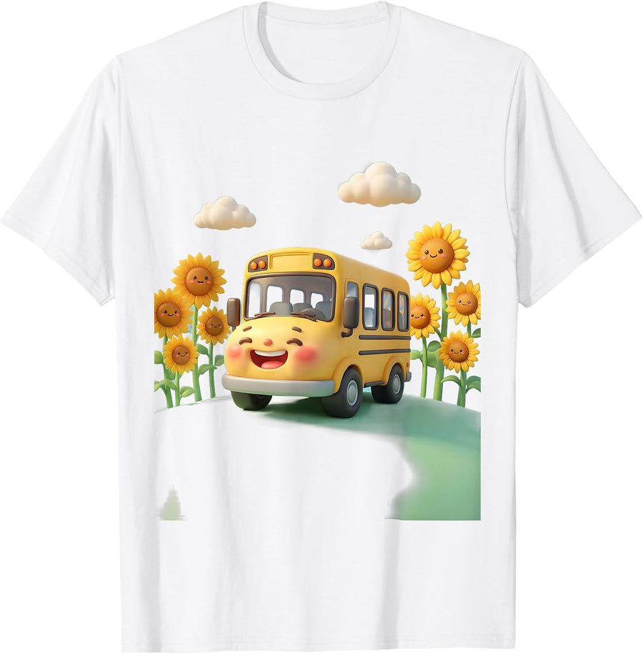 Men's Elementary Teacher School Bus Sunflower Field T-Shirt - White