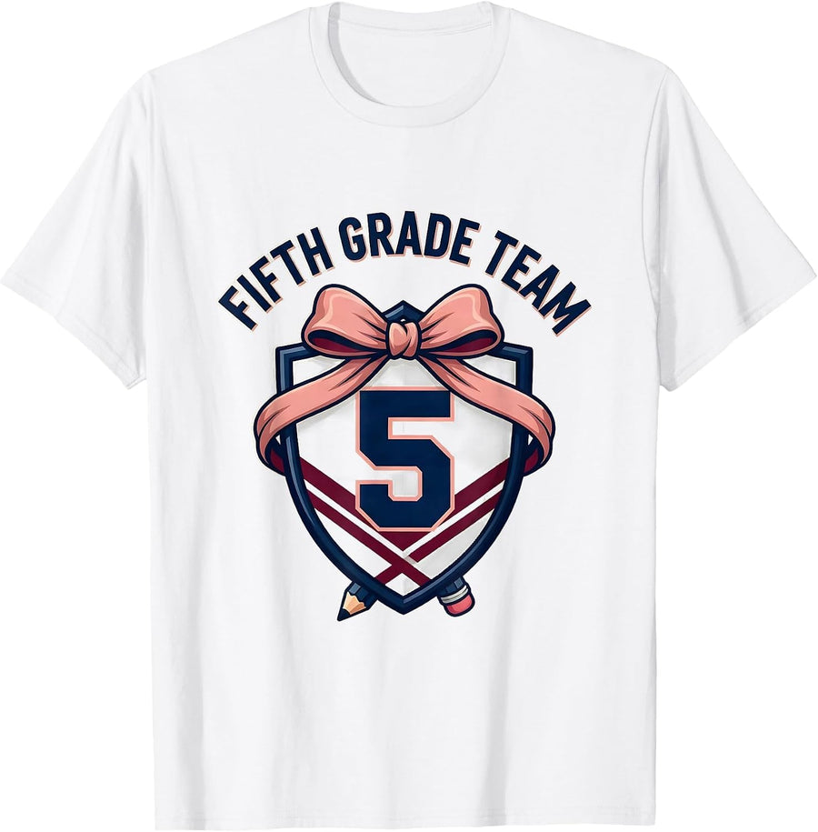 Men's Fifth Grade Team Blokette Sporty Femme Back To School T-Shirt - White