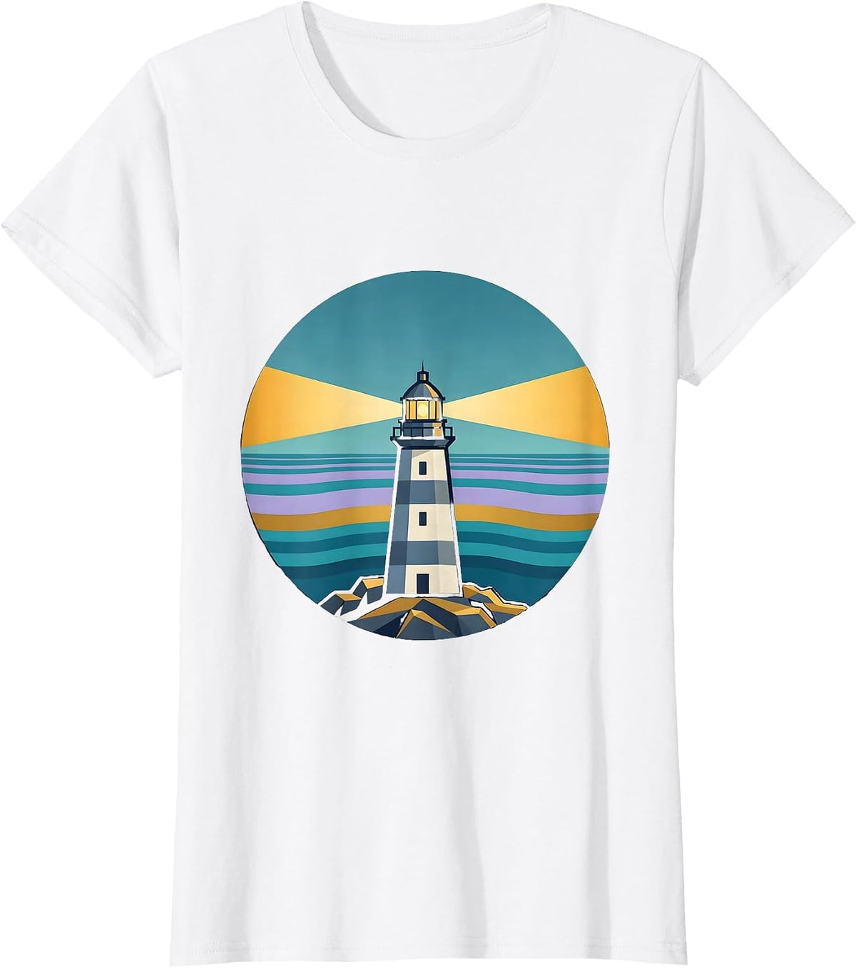 Autism Awareness Lighthouse Night Sea Illustration T-Shirt - White