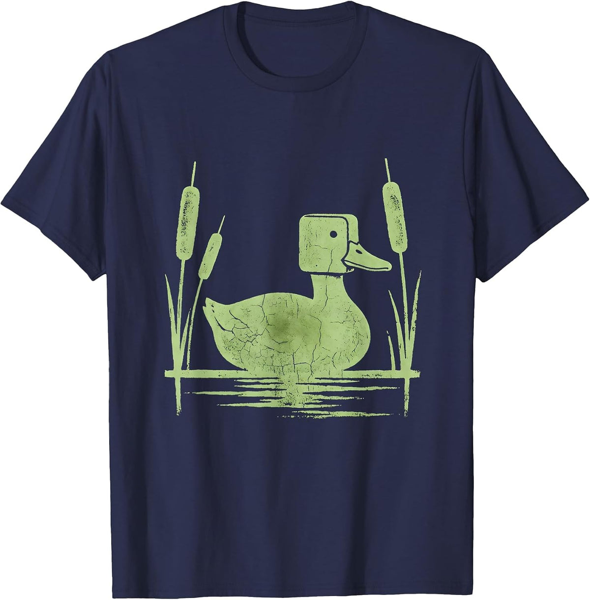 Men's Duck Decoy Camo Cattails Marsh Hunting Illustration T-Shirt - Navy Blue