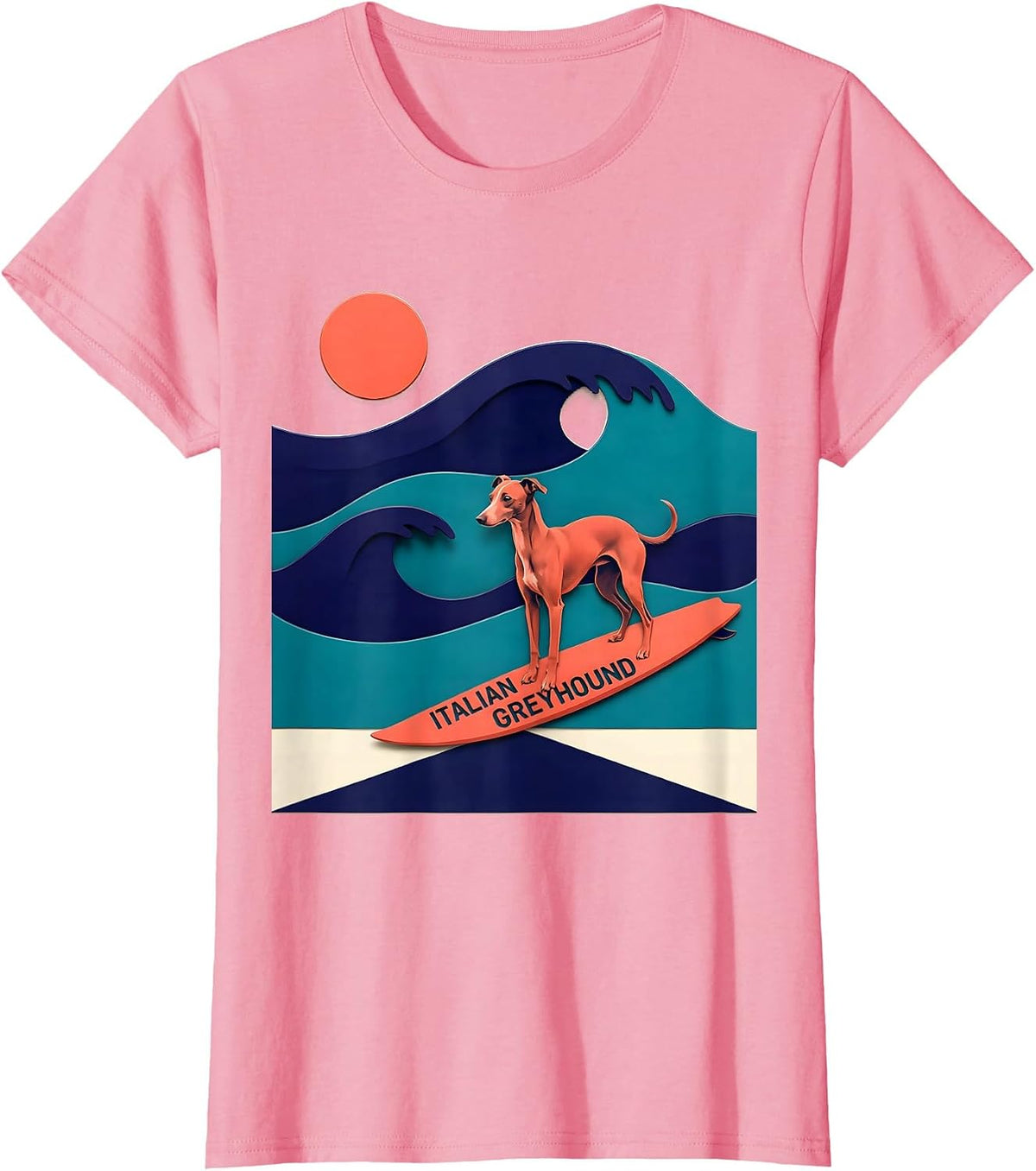 Women's Italian Greyhound Stencil Graphic Surf Dog Breed Humor T-Shirt - Pink