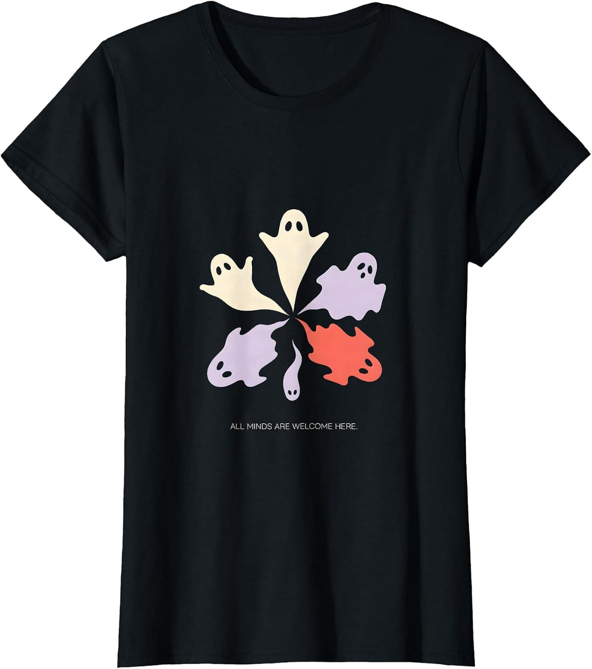 All Minds Are Welcome Here Halloween Mental Health Ghost T-Shirt - Black