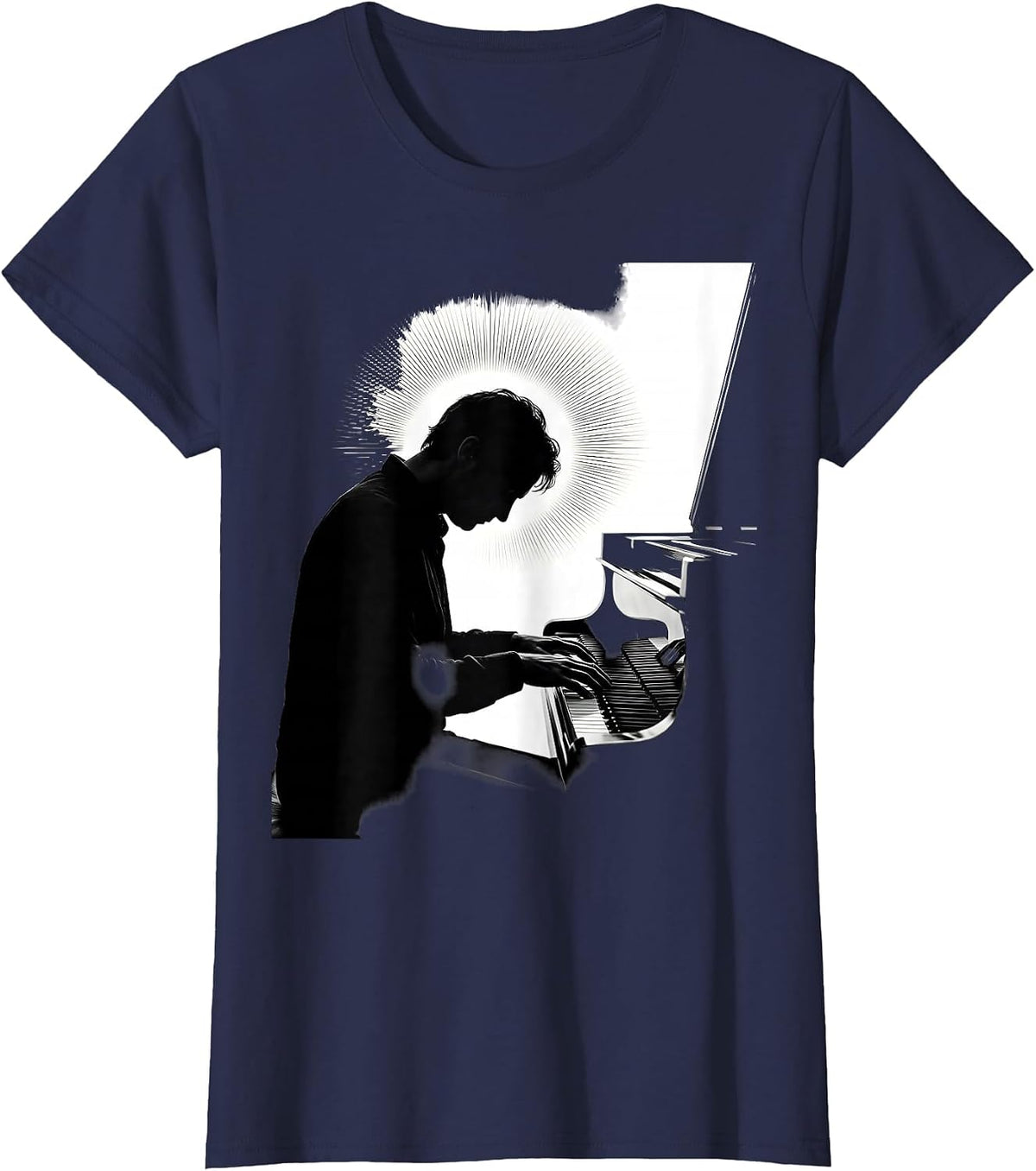Women's Silhouette Pianist Gift Keyboard Player Humor T-Shirt - Navy Blue