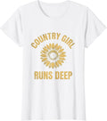 Women's Country Girl Runs Deep Cowgirl Design T-Shirt - White