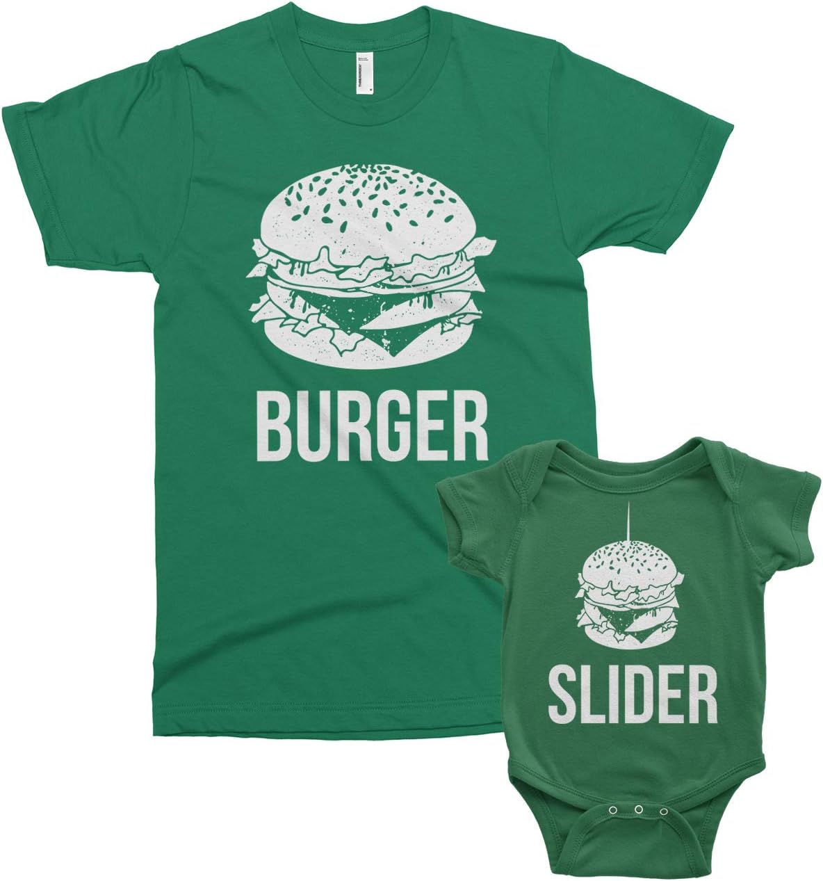 Threadrock Burger & Slider Infant Bodysuit & Men's T-Shirt Matching Set - Burger | Men's Tee | Kelly Green
