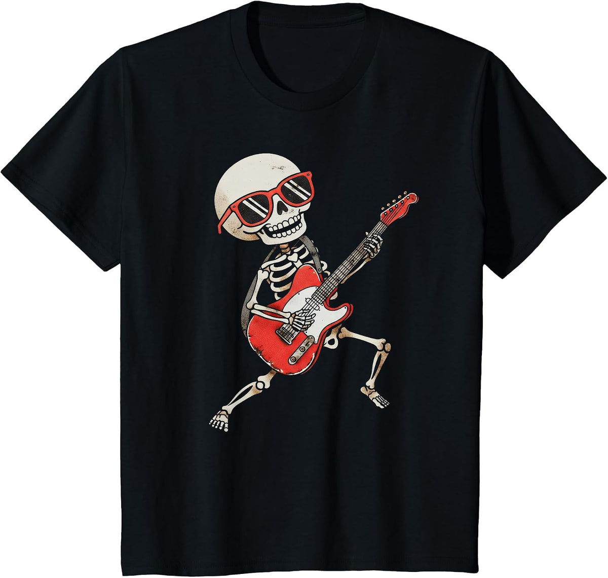 Funny Skeleton Playing Guitar Rock & Roll Boys Girls T-Shirt - Black