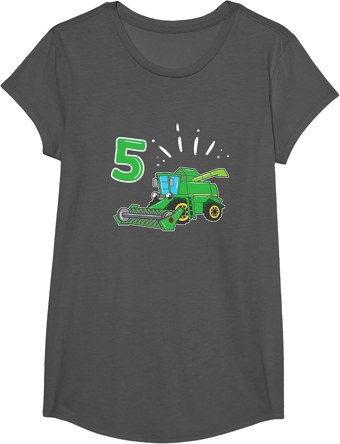 Farmer Bauer Combine Harvester 5 Years Children's Birthday T-Shirt - Girls Asphalt Grey