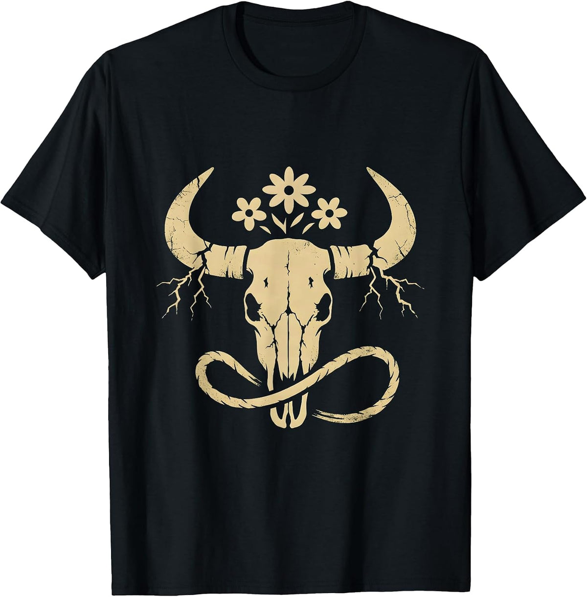 Men's Cowgirl Cracking Whip Lightning Bolt Graphic T-Shirt - Black