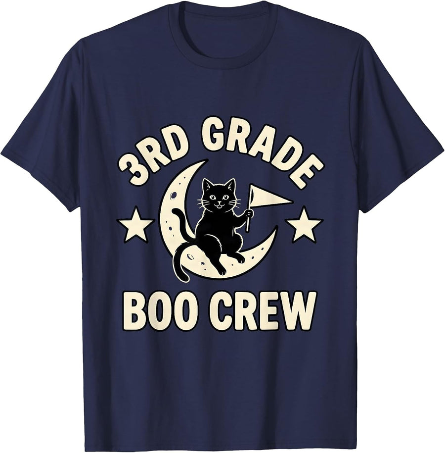 3rd Grade Boo Crew Funny Third Grade Teacher Halloween T-Shirt - Navy Blue