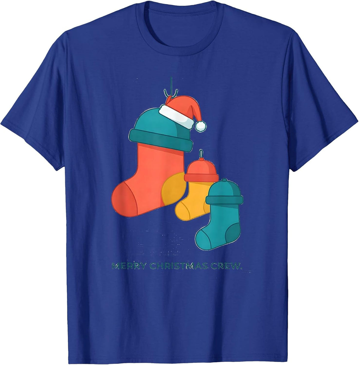 Men's Merry Christmas Crew Flat Vector Family Matching Holiday T-Shirt - Royal Blue