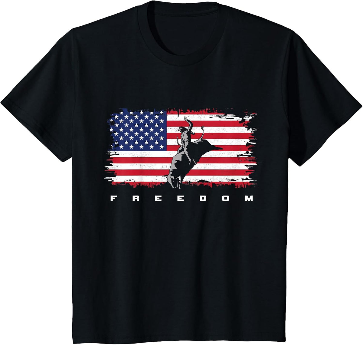 American Flag Bull Riding Apparel - Rodeo T-Shirt - Black