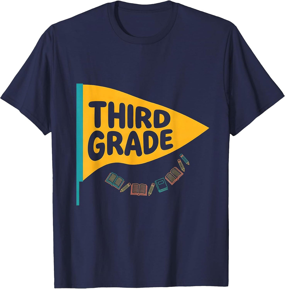 Men's Third Grade Cheerful Pennant Back To School Teacher Gift T-Shirt - Navy Blue