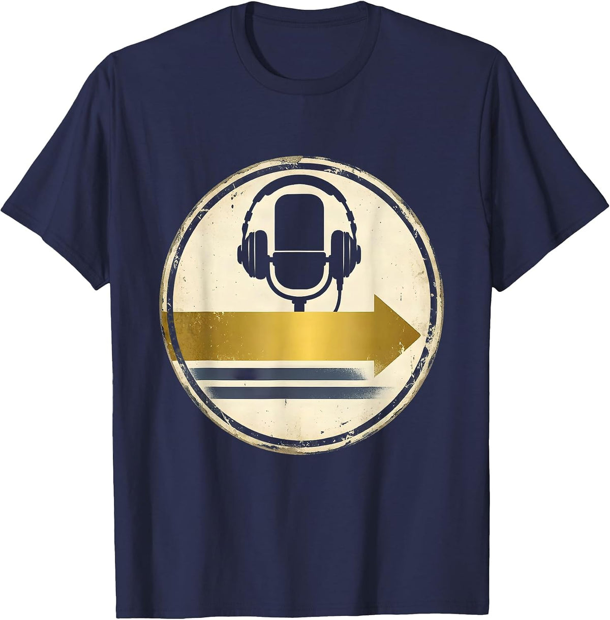Thin Gold Line Boom Mic 911 Dispatcher Vintage Tribute T-Shirt - Navy Blue