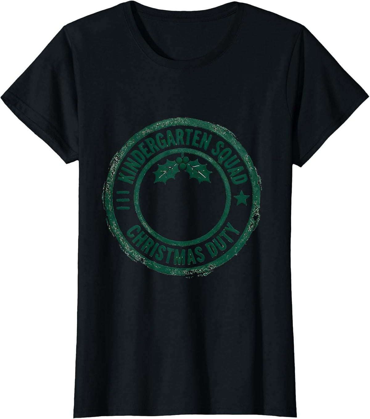 Kindergarten Squad Christmas Duty Rubber Stamp Teacher Humor T-Shirt - Black