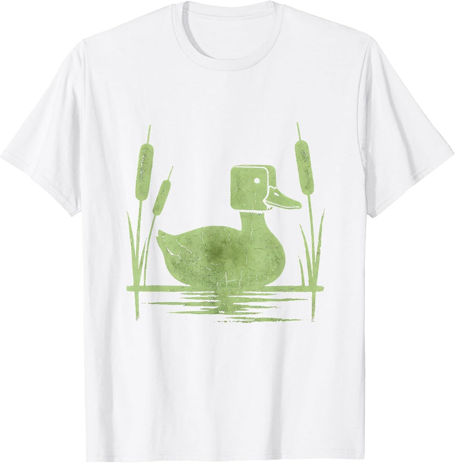 Men's Duck Decoy Camo Cattails Marsh Hunting Illustration T-Shirt - White